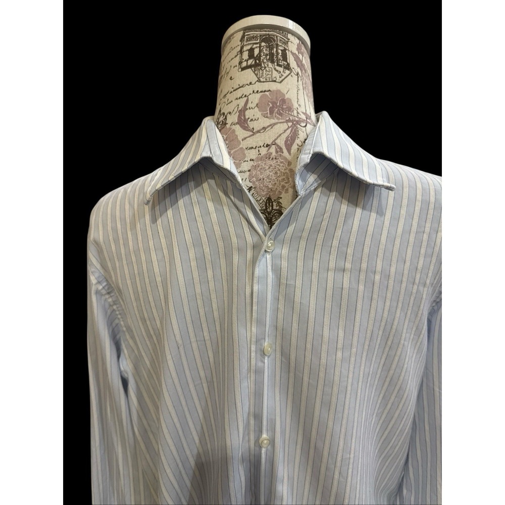 Men's Hugo Boss Blue Stripe Button Down Shirt 100% Cotton Size 16 34/35 2 Ply - Picture 3 of 11